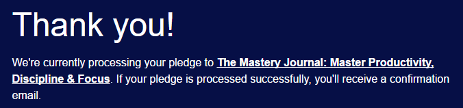 Mastery Journal purchase  confirmation