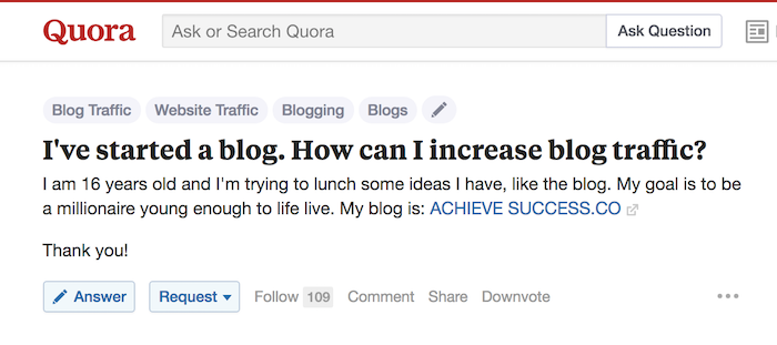 Use Quora to promote your blog post.