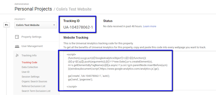 Google Analytics Tracking Code and ID