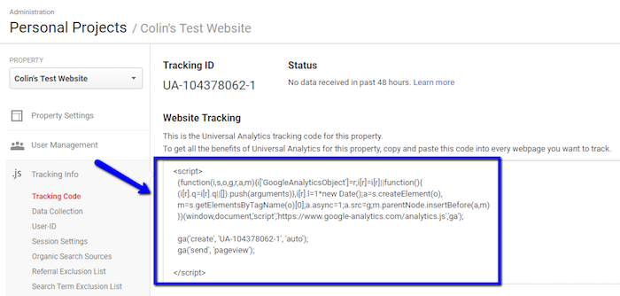 Google Analytics Web Tracking Box