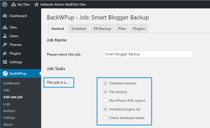 BackWPup - create a job