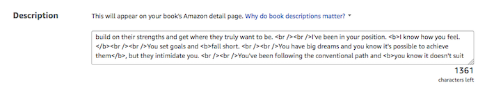 Kindle eBook description for Amazon detail page