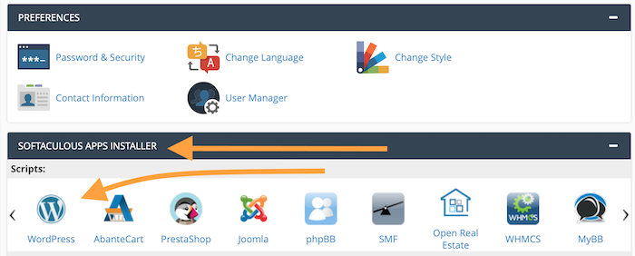 Softaculous section in cPanel