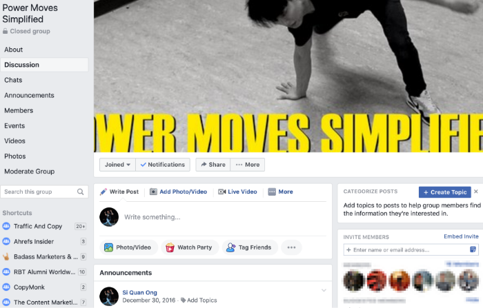 screenshot "power moves simplifed" facebook group