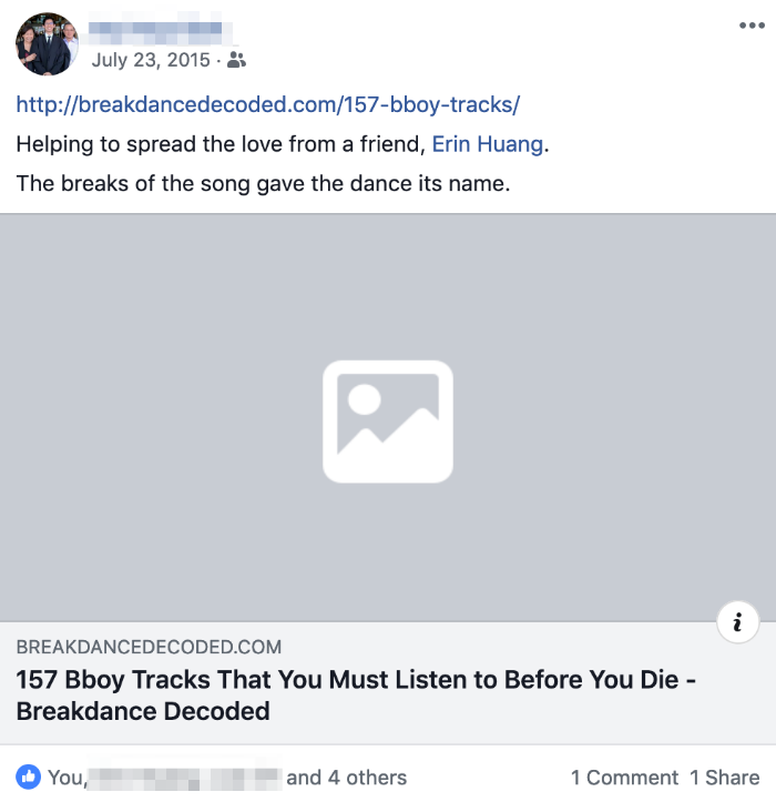 screenshot of a facebook share