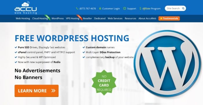 Hosting WordPress gratuito - AccuWeb Hosting