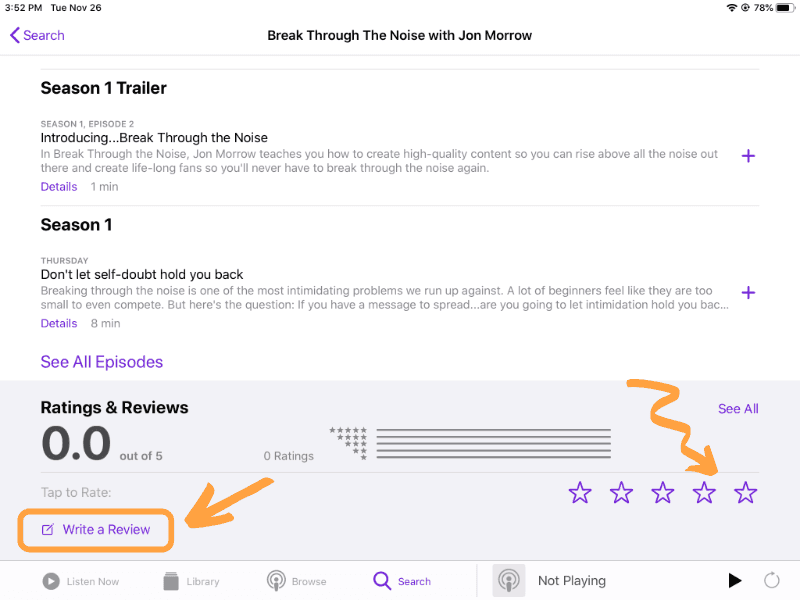 Rate and Review Podcast Inside App