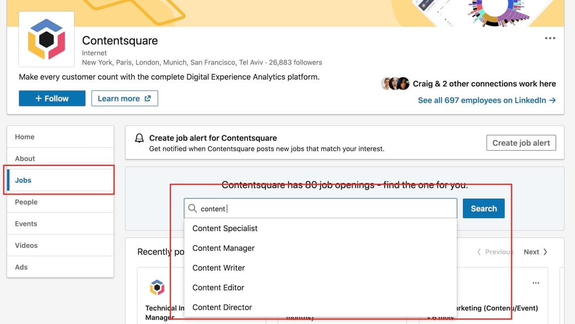 Contentsquare's job page on LinkedIn