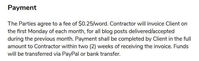freelance contract template payment