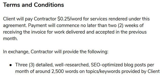 freelance contract template terms and conditions example