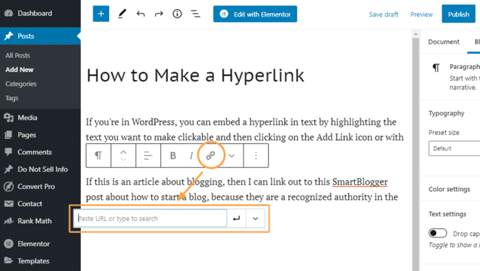 how to make a hyperlink link target field