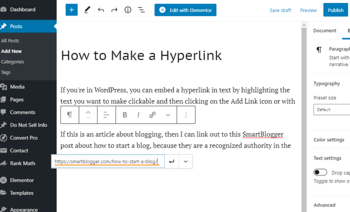 how to make a hyperlink paste URL