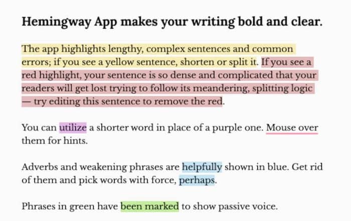 content writing hemingway app screenshot
