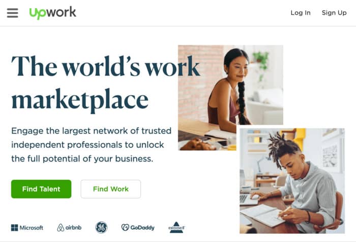freelance writing sites upwork homepage screenshot
