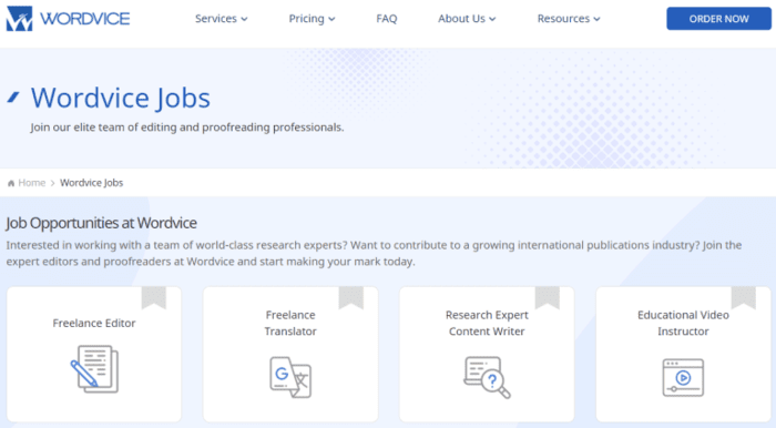 proofreading jobs wordvice homepage