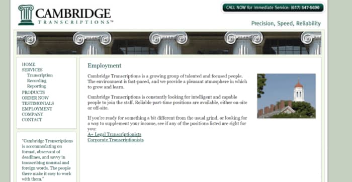 Screenshot Cambridge Transcriptions homepage