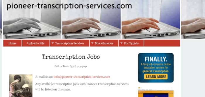 Screenshot Pioneer Transcription Services