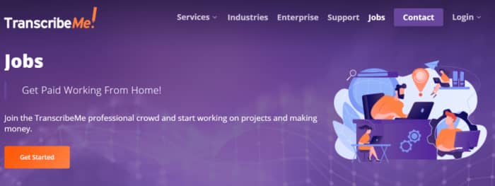 Screenshot of TranscribeMe homepage