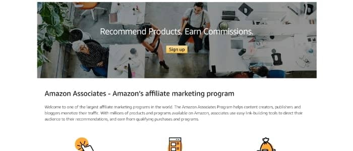Screenshot Amazon Associates homepage