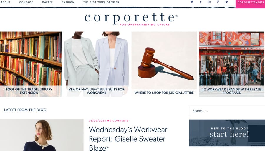 lifestyle blogs corporette homepage