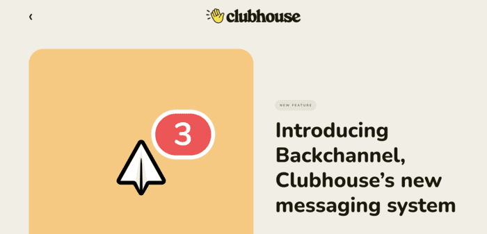 Screenshot of Clubhouse blog introducing the backchannel feature