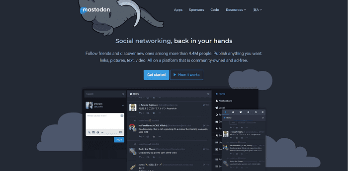 Screenshot of Mastodon home page