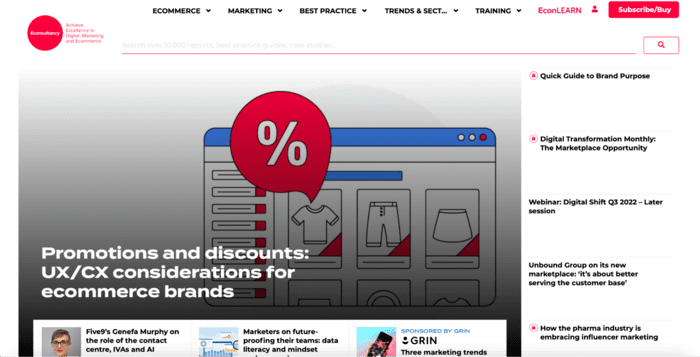 Home page for e-commerce marketing blog called EConsultancy