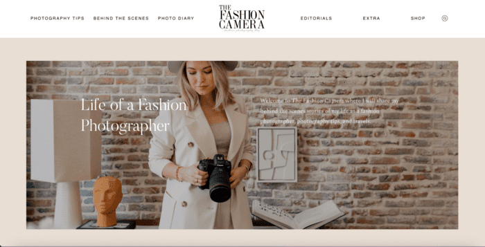 Home page of photography blog called The Fashion Camera
