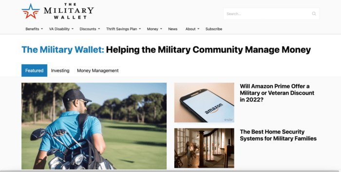 Home page for finance blog called The Military Wallet