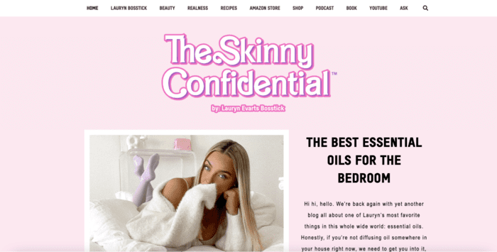 Home page for lifestyle blog called The Skinny Confidential