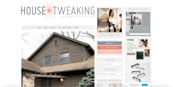 Home page of DIY blog called "House Tweaking"