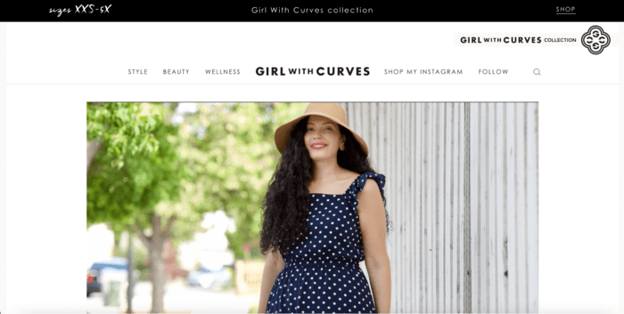 Home page of fashion blog called Girl With Curves