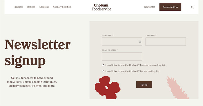 landing page optmization lead form example from chobani