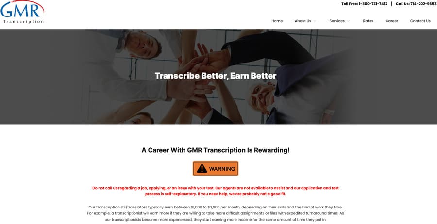 Screenshot GMR Transcription homepage