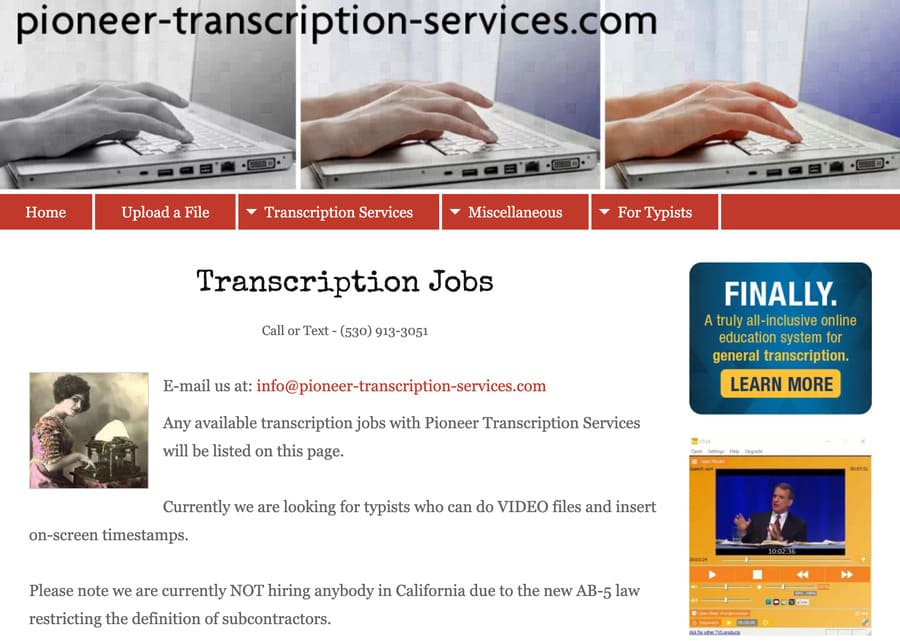 Screenshot Pioneer Transcription Services
