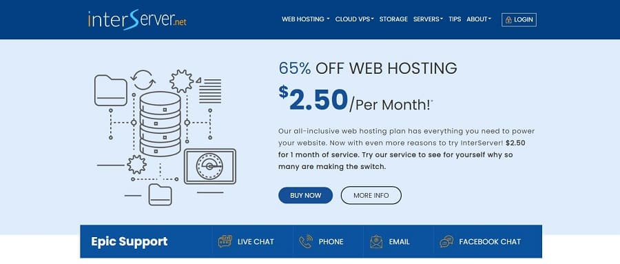 InterServer web hosting pricing page