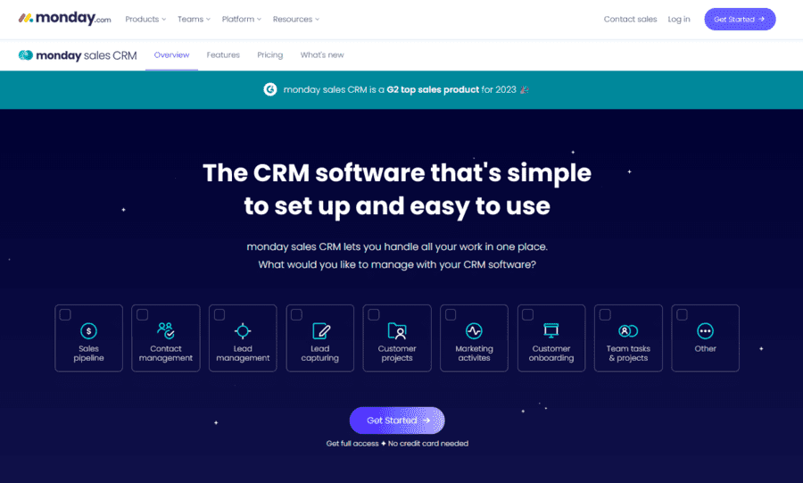 Monday CRM pricing page