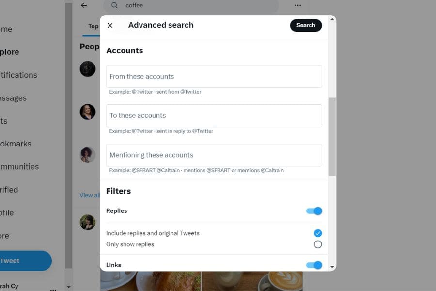 a second screenshot of the twitter advanced search form