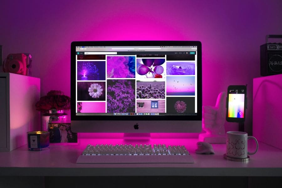 desktop with purple images on purple background
