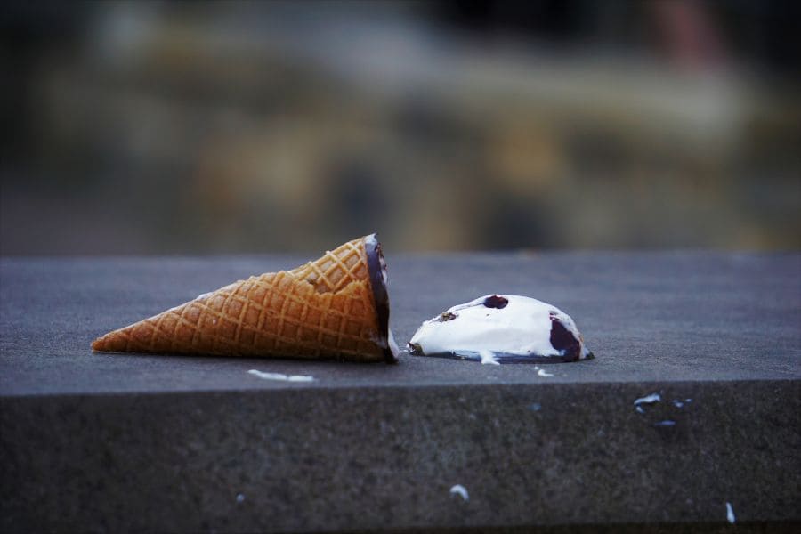 a melting ice cream cone