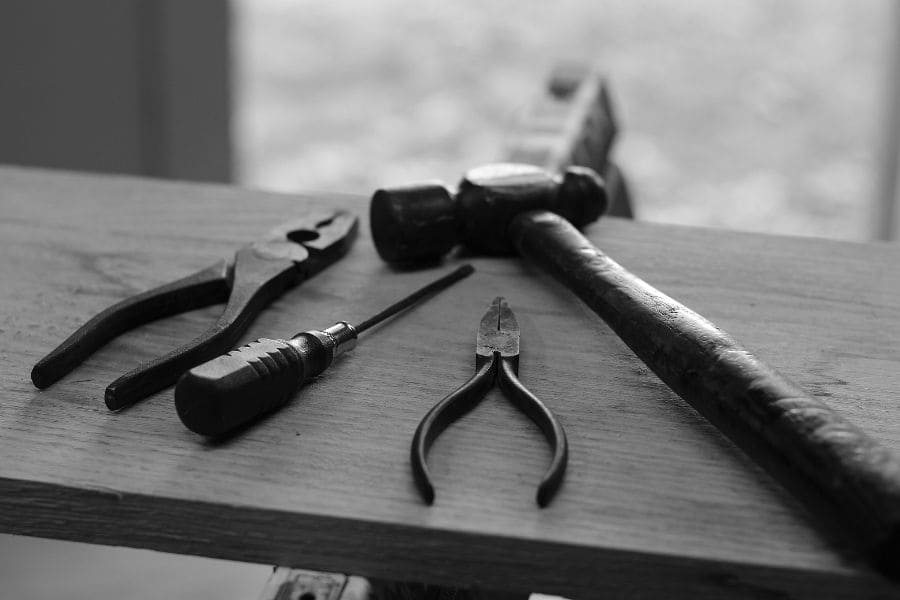black and white shot of tools