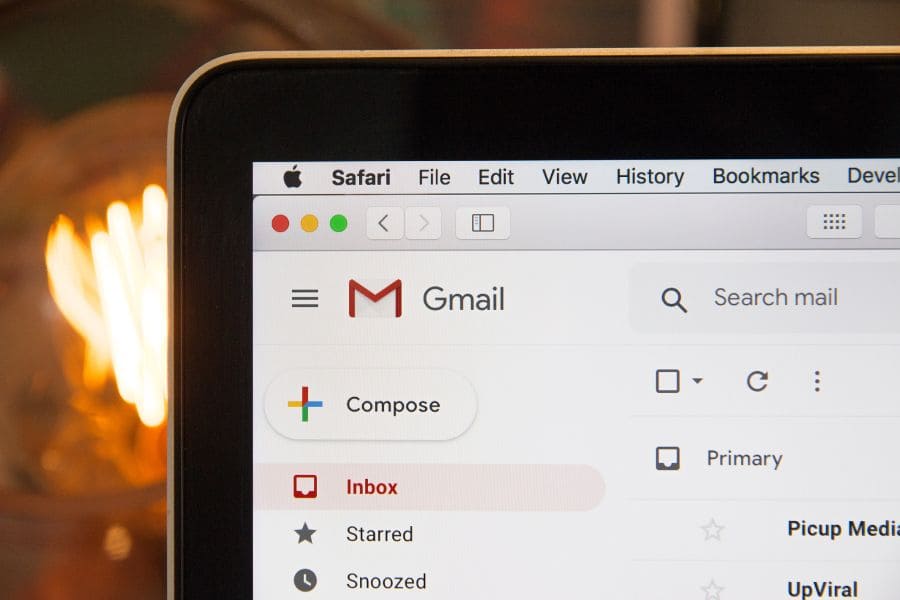 corner of a computer screen showing the Gmail logo