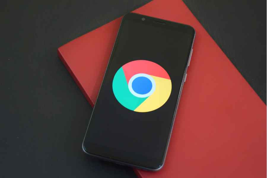 phone with chrome logo on the screen