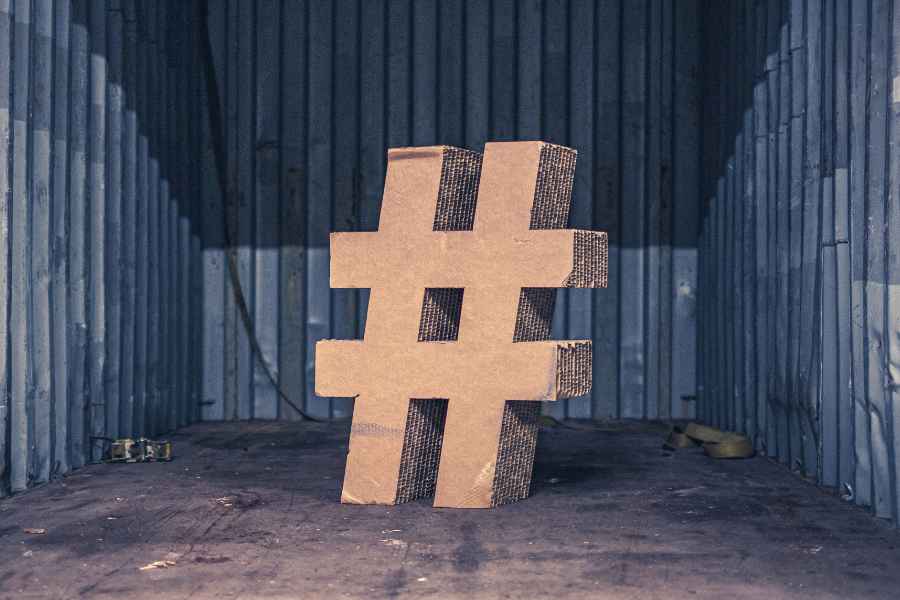 a 3D hashtag in a shed
