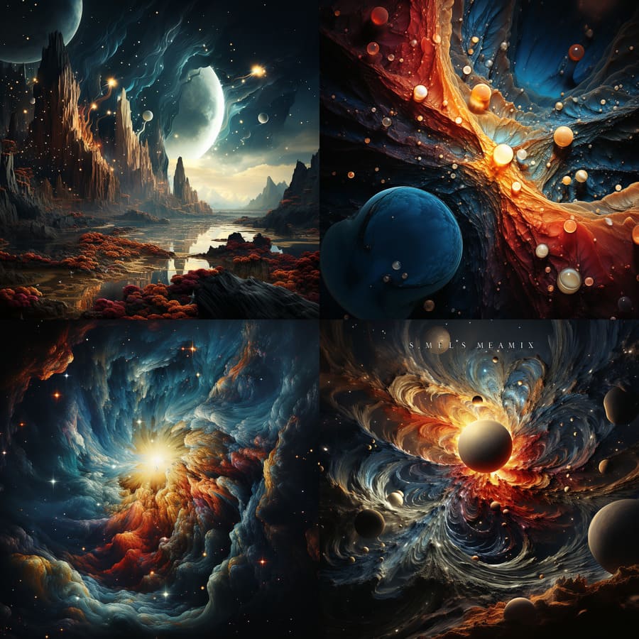 midjourney prompt and output of a cosmic scene
