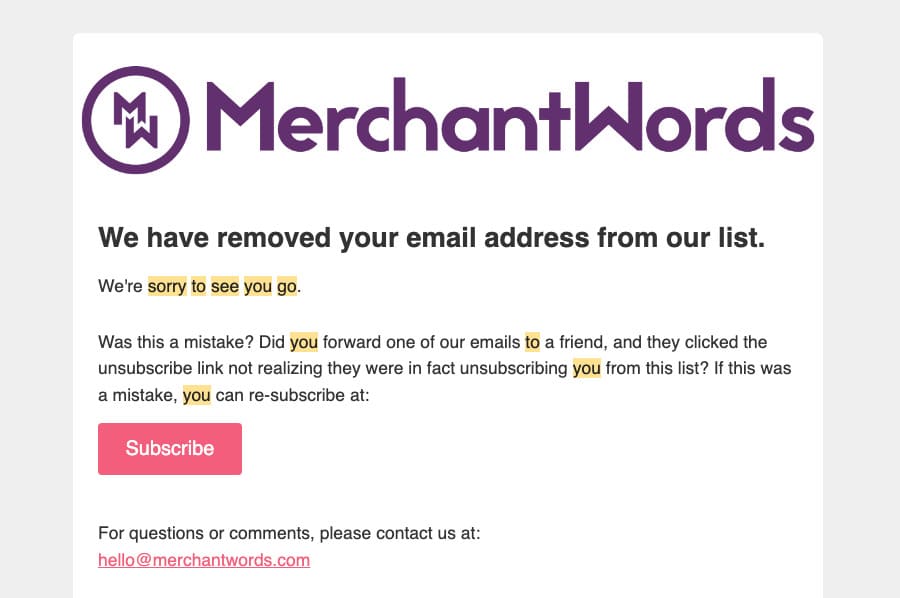 merchant words drip campaign example
