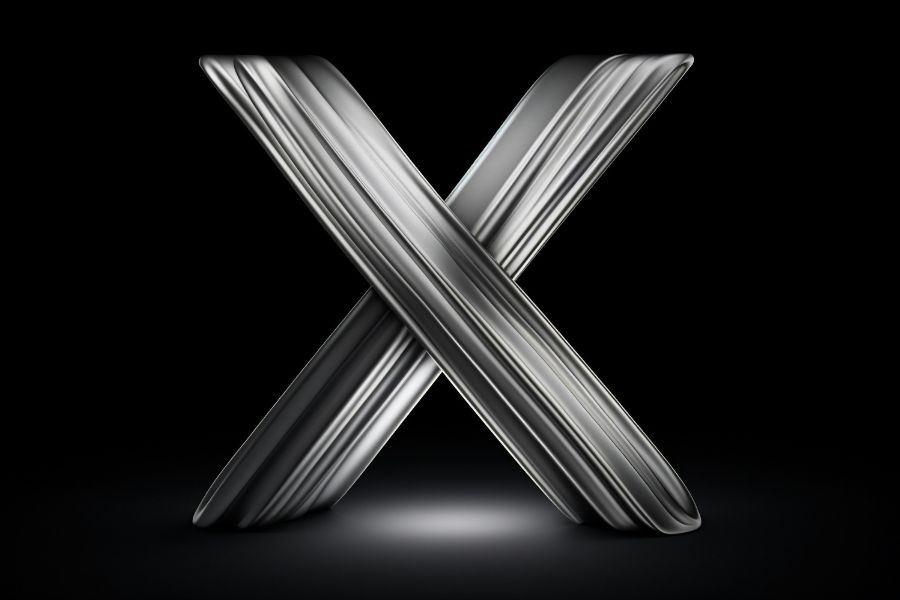 metallic giant X on black background