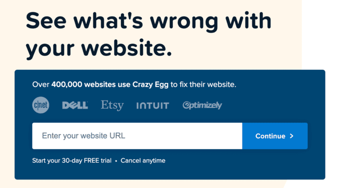 Crazy egg CTA "see what's wrong with your website"