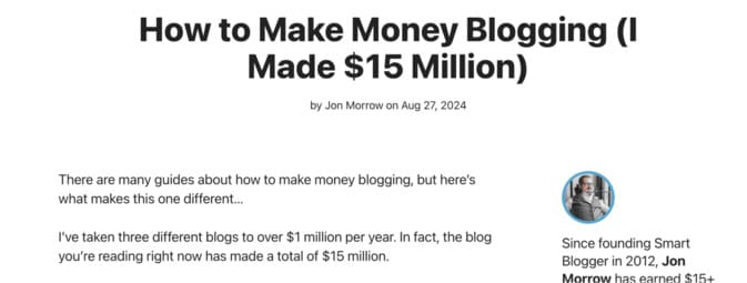 Jon Morrow blog post headline with proof hook