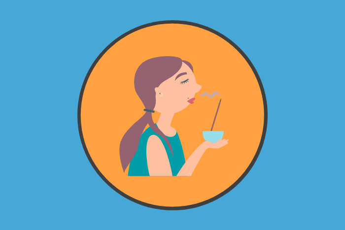 animated photo of a woman smelling her food
